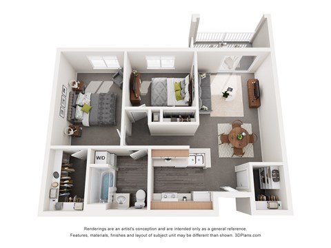 Floor plan for 2 beds, 1 bath, 811 sqft